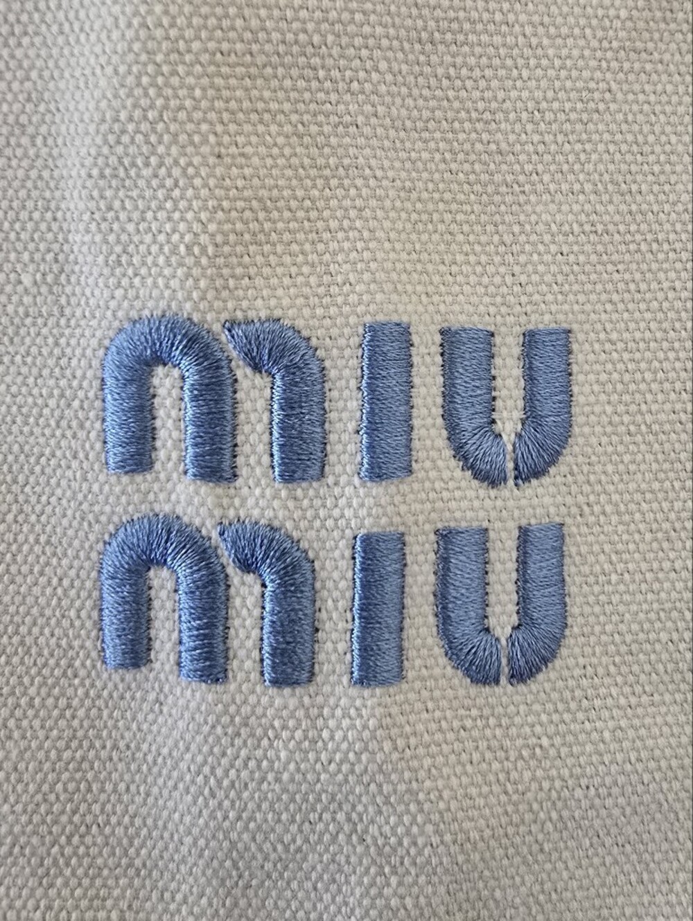 Miu Miu Cream Canvas Flower Tote with Embroidered Logo - Picture 4 of 4